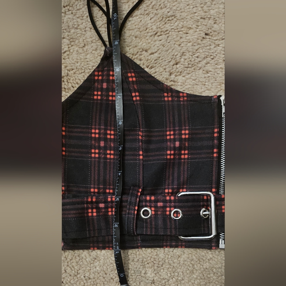 Lychee The Label Red Raspberry Plaid Waist Strap Crop Top - Picture 4 of 5